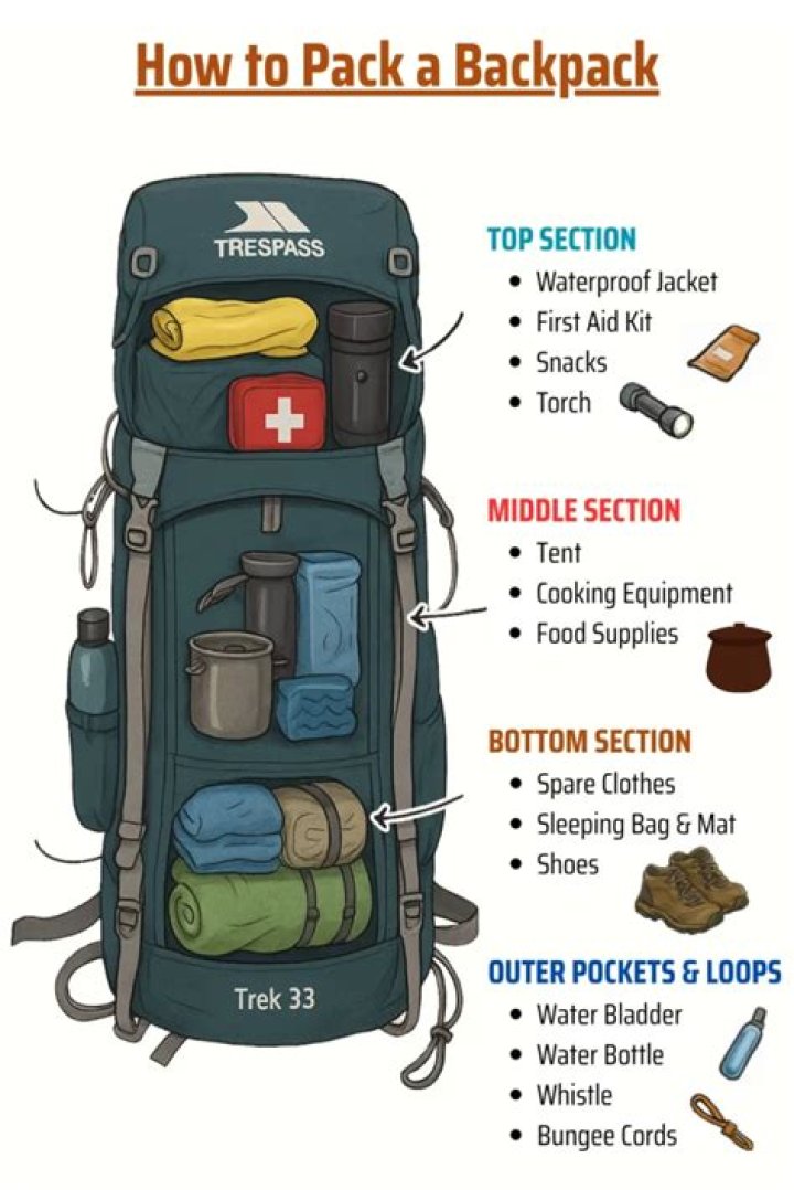 How do you pack a backpack for overnight camping?