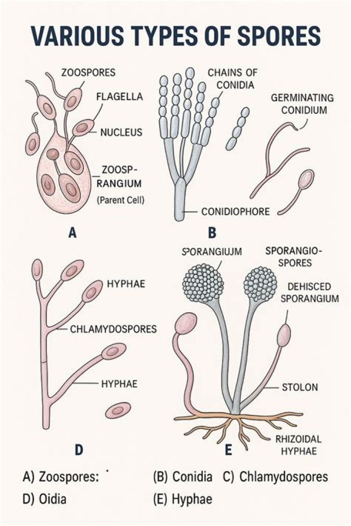 What are the spore cases on threadlike fungi called?