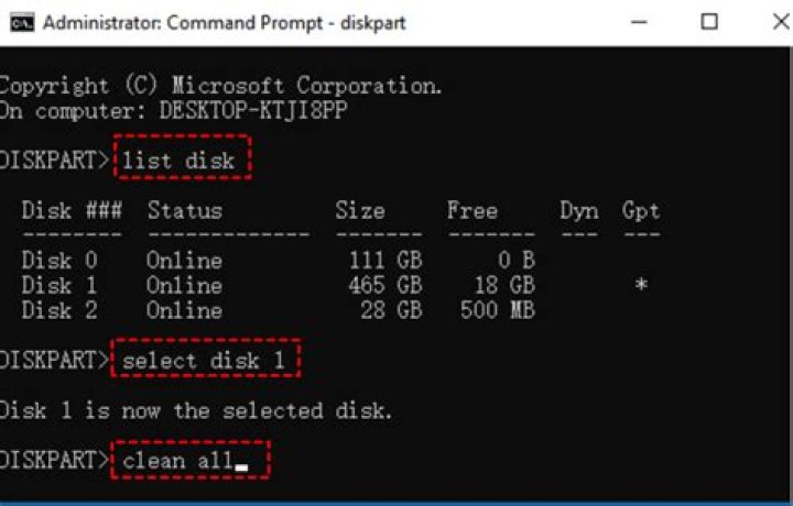 What does the Clean command do in diskpart?