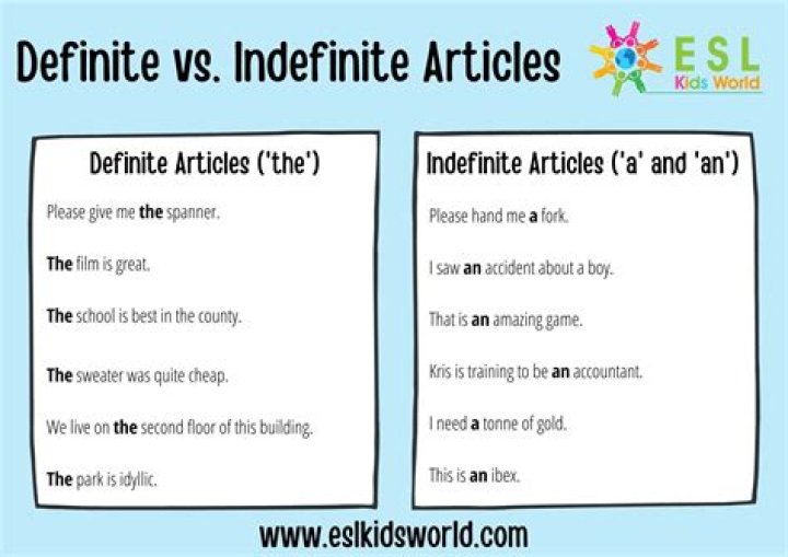 What is definite and indefinite articles with examples?