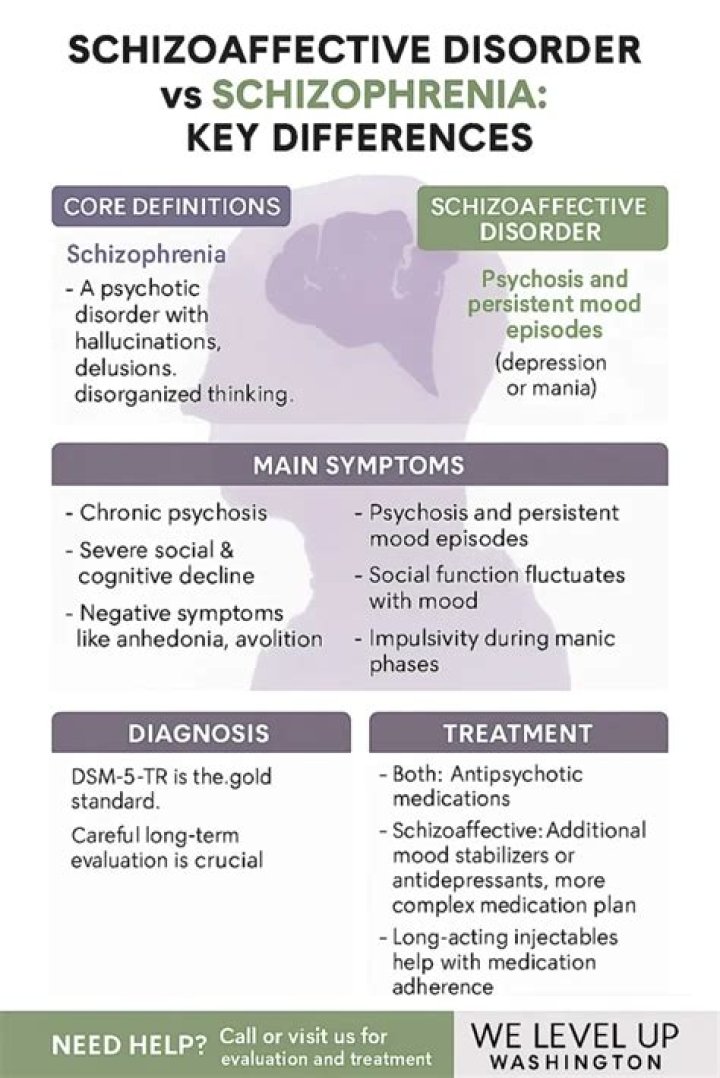 What is the main difference between schizophrenia and schizoaffective disorder?