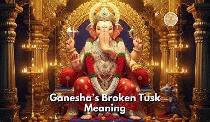 Which side tusk of Ganesha is broken?